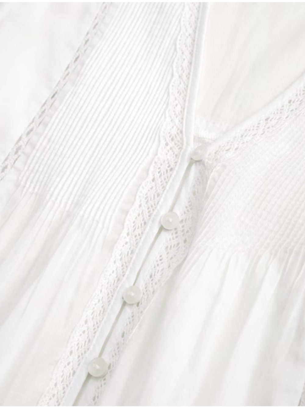 Lace-Trim Button-Through Blouse - White - Picture 2 of 2